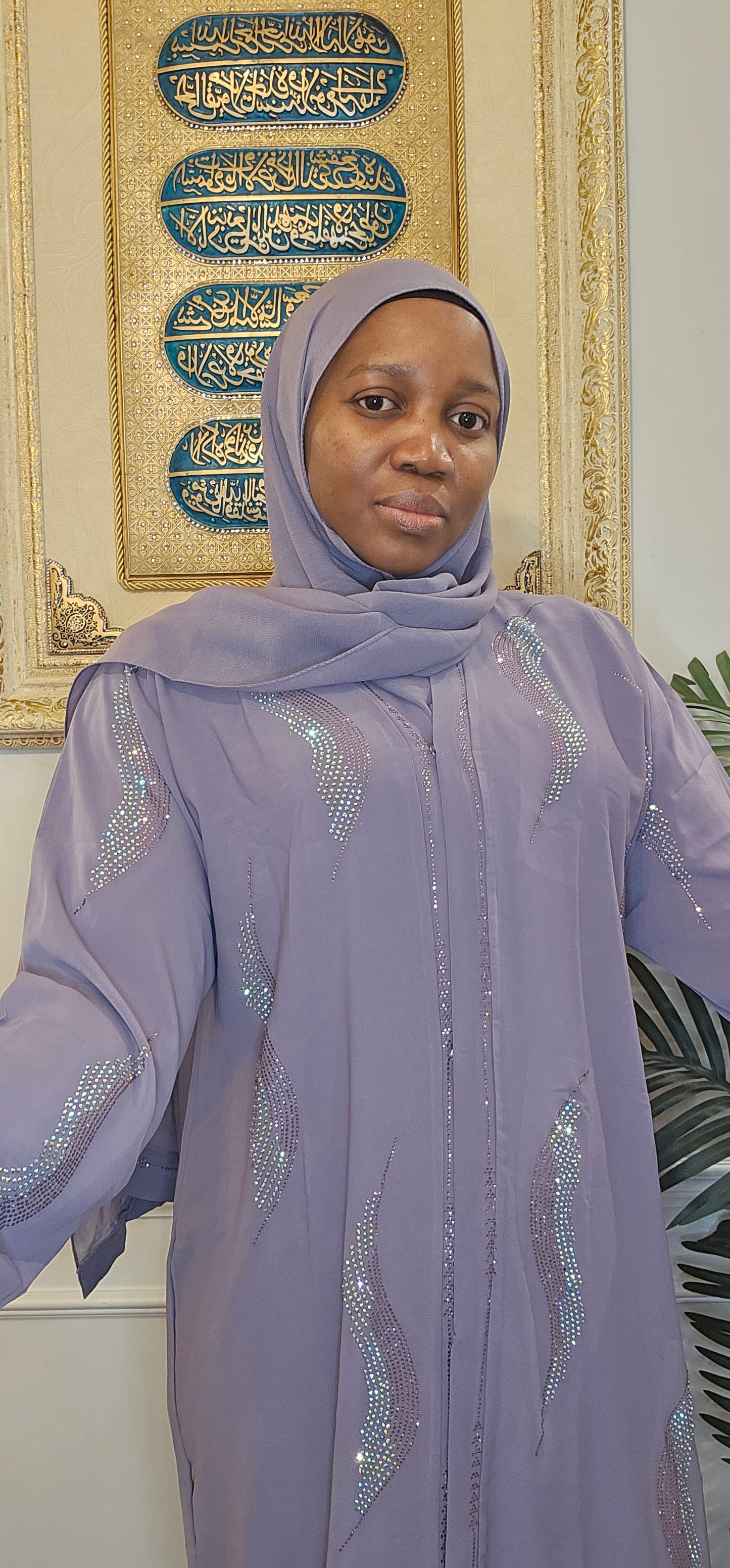 Lilac Abaya with Stonework Design