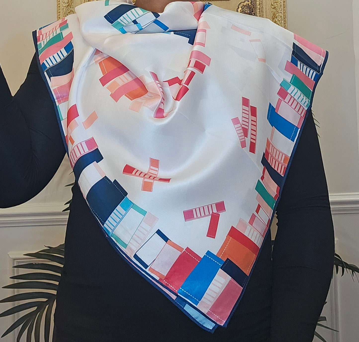 Colorful Geometric Print Twill Silk Scarf