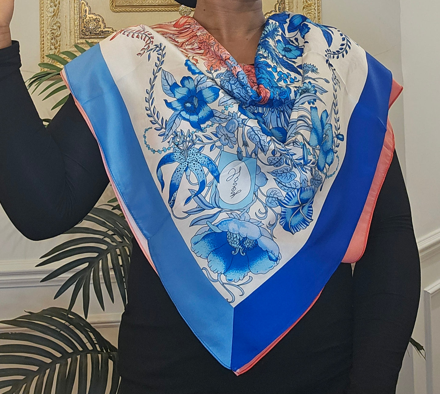 Classic Floral Twill Silk Scarf