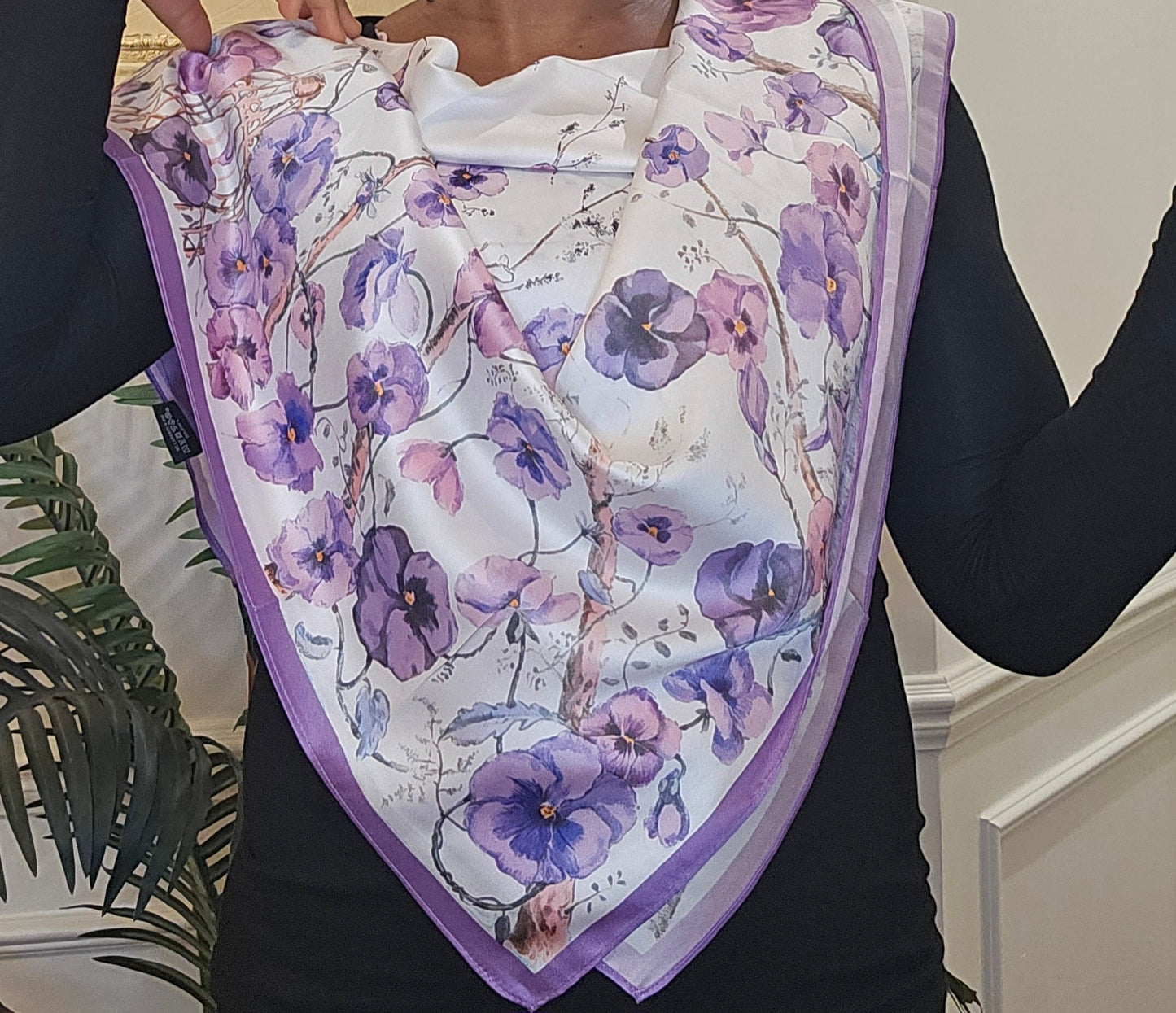 Purple Floral Twill Silk Scarf