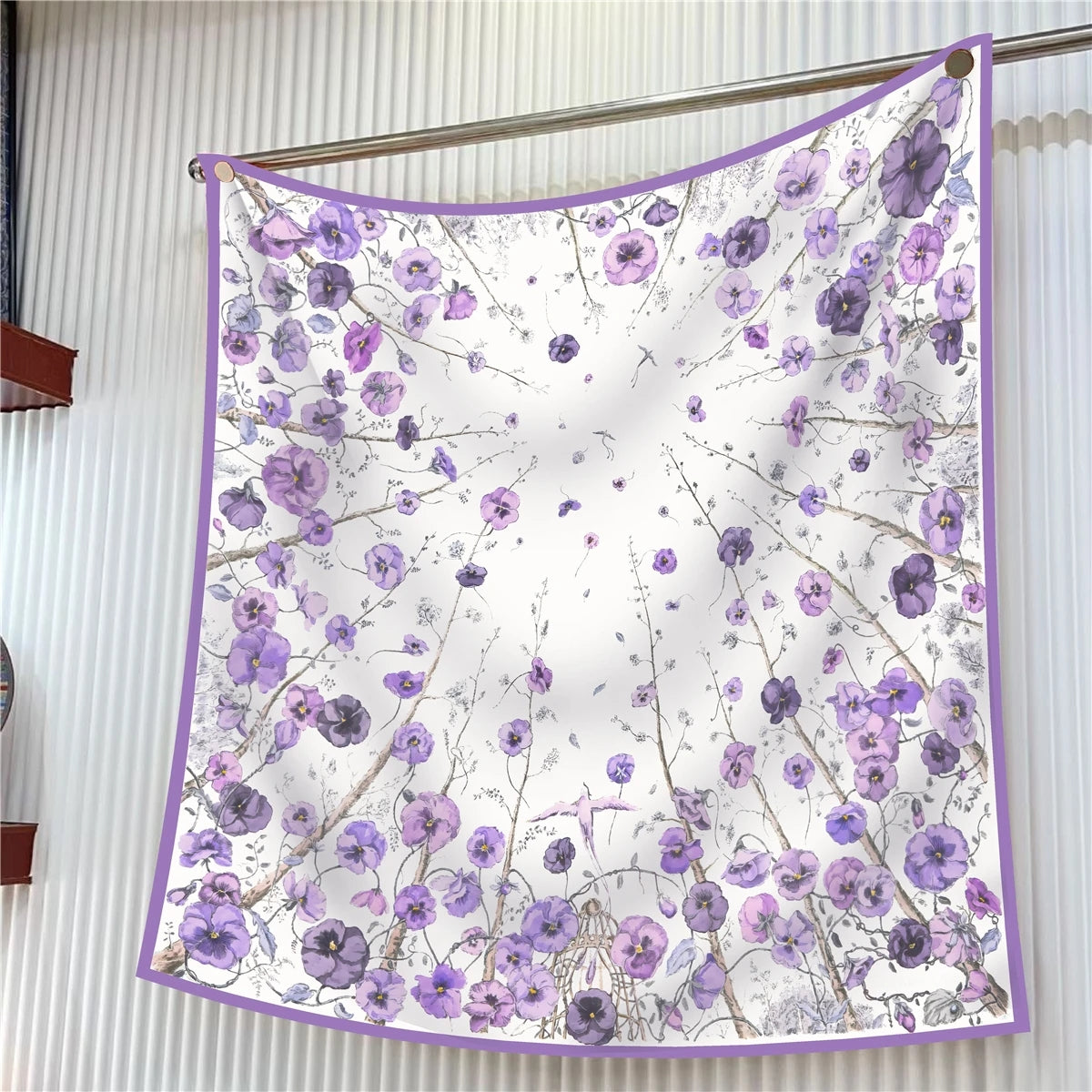 Purple Floral Twill Silk Scarf