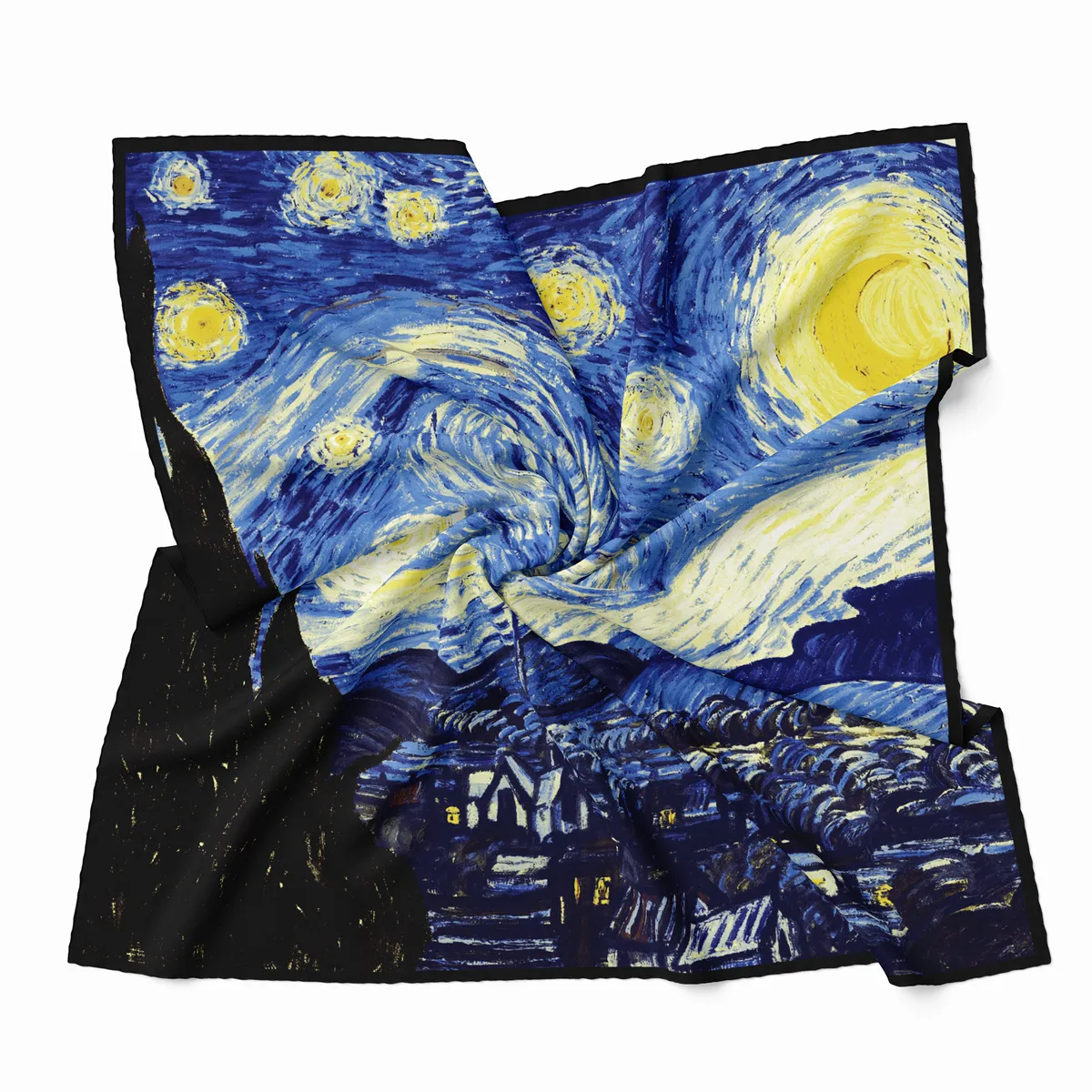 Starry Night Artwork Twill Silk Scarf