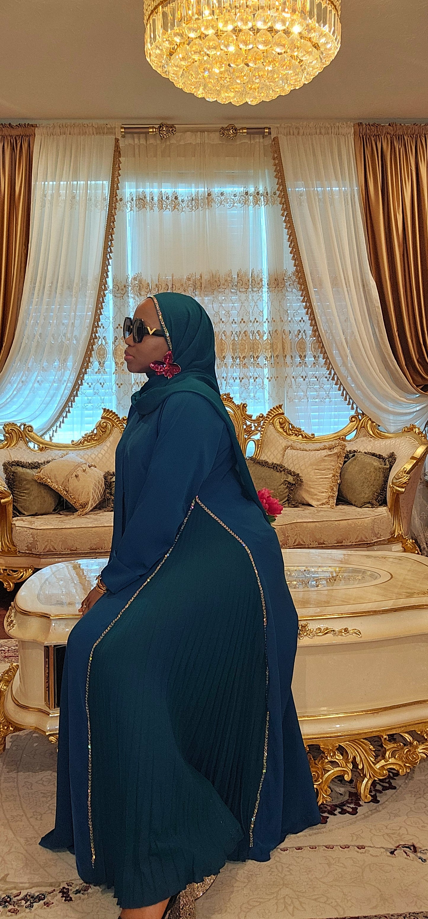 Teal Abaya with side pleats