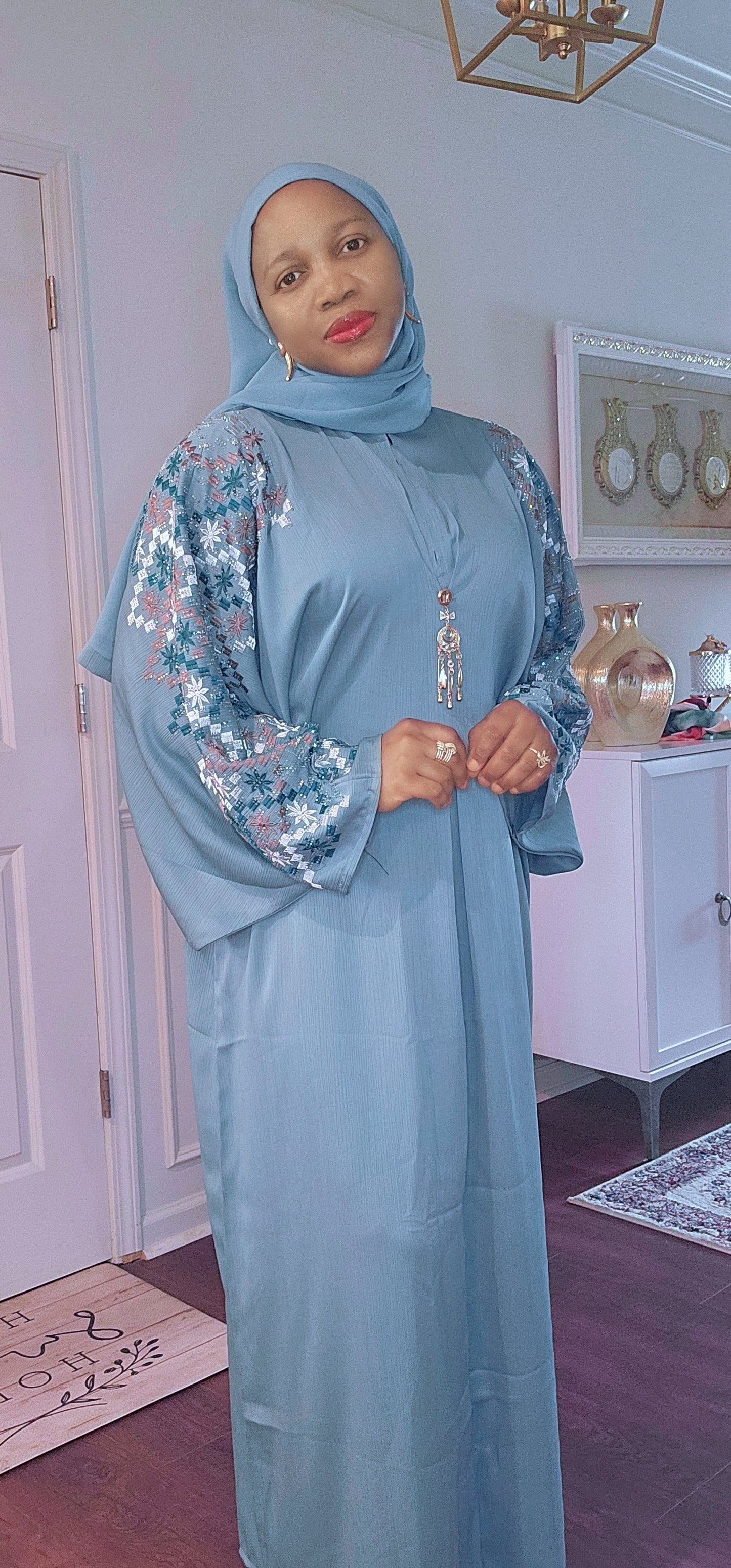 Teal Embroidered kaftan