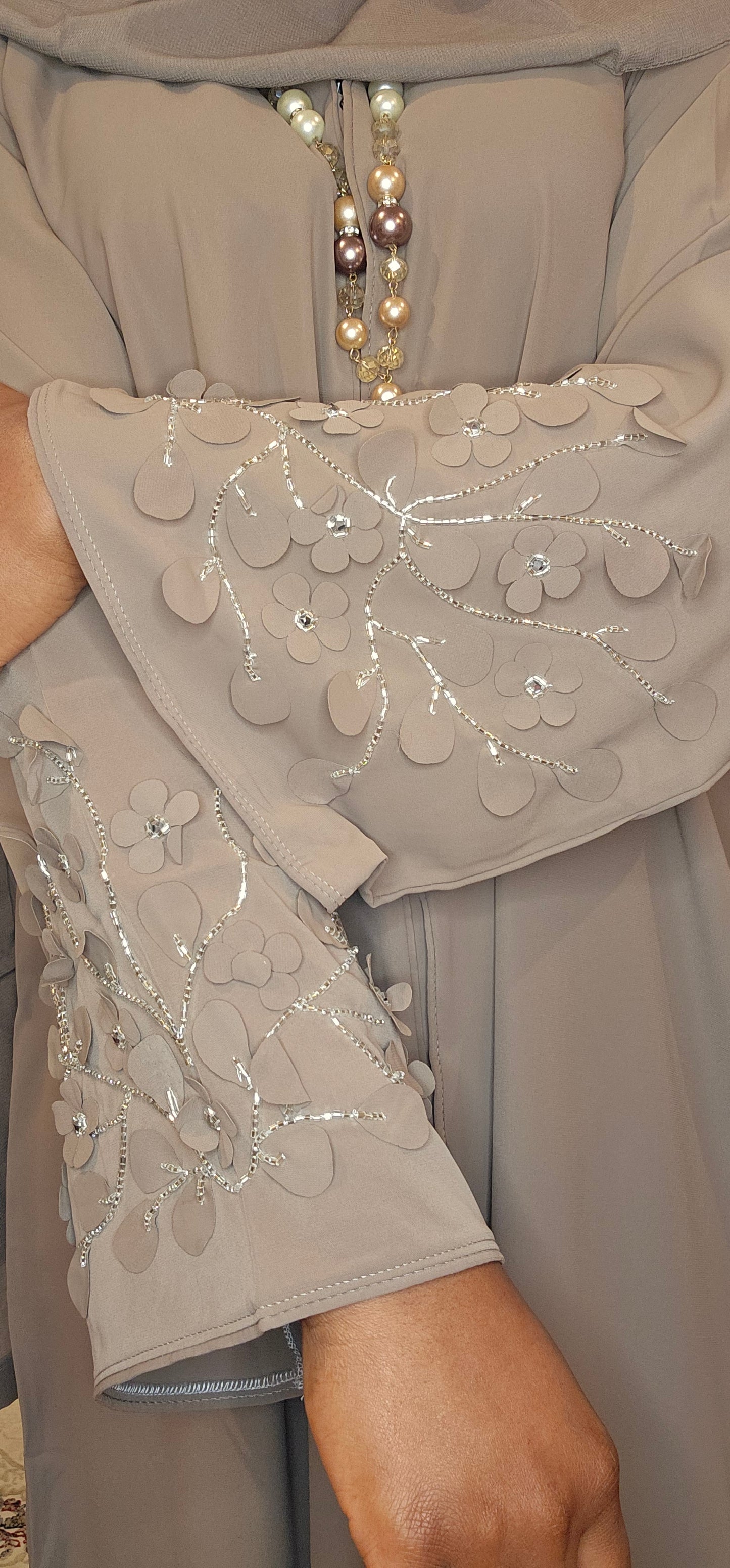 Gray Abaya with detailed sleeves