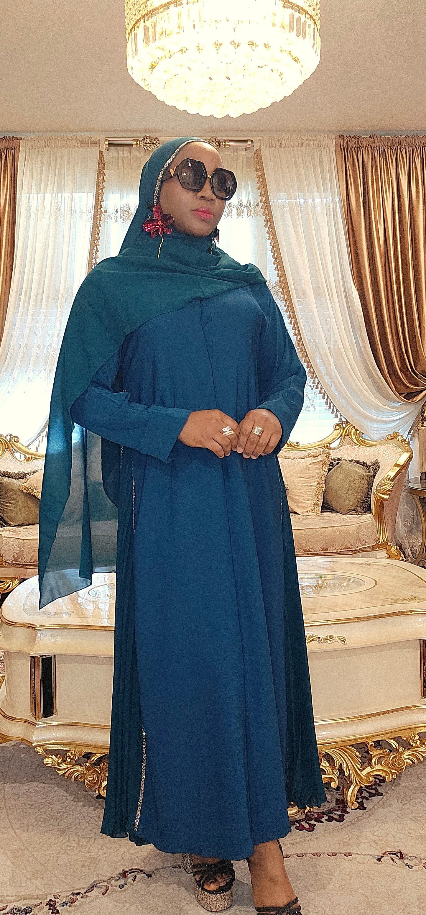 Teal Abaya with side pleats