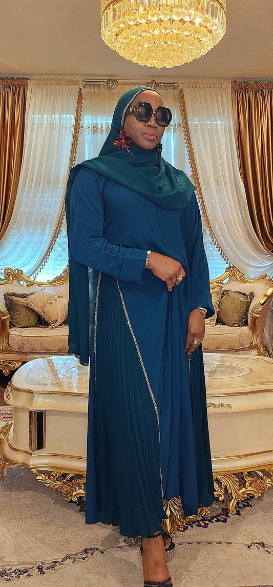 Teal Abaya with side pleats