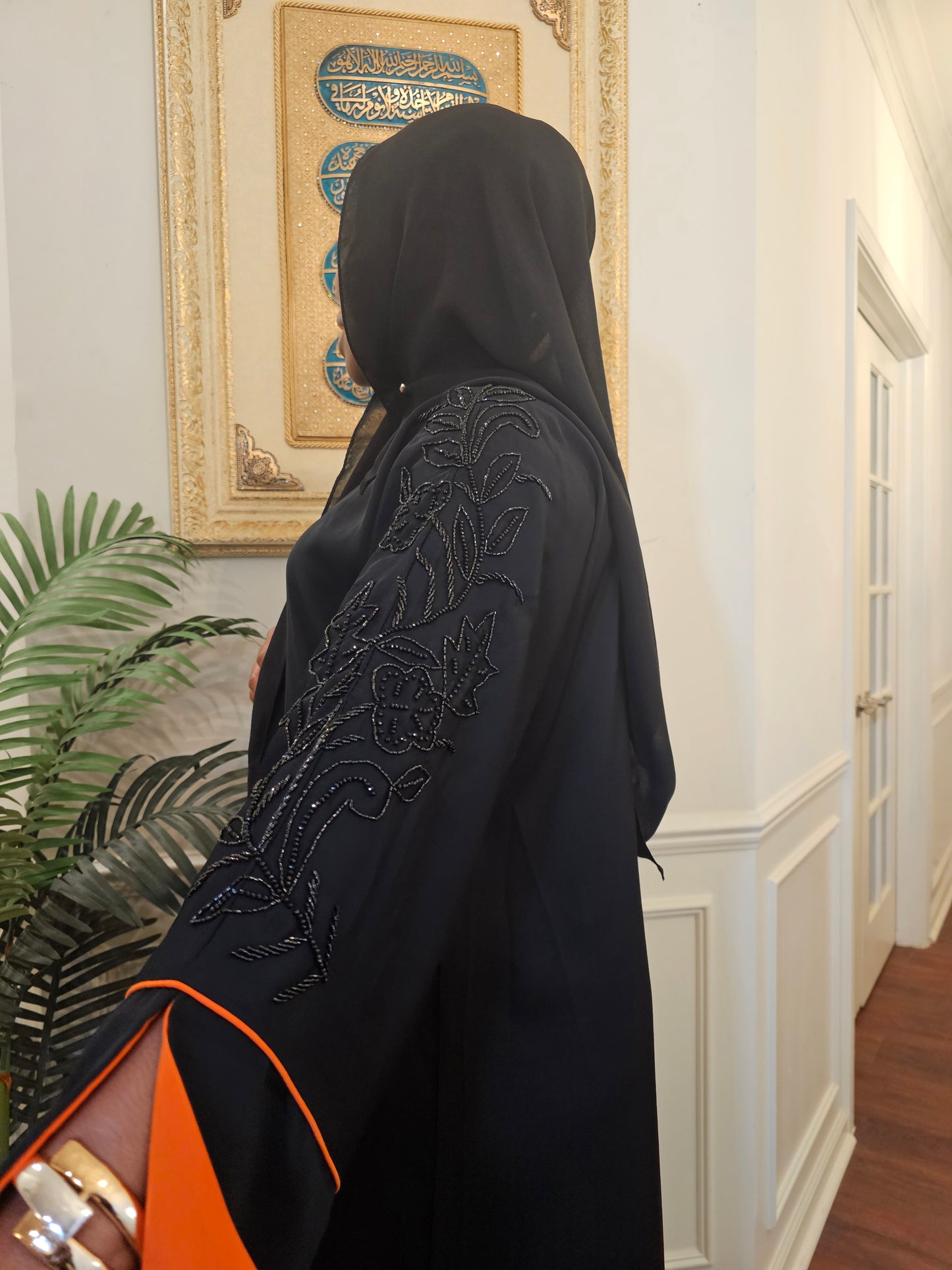 Black and Orange Handmade Abaya
