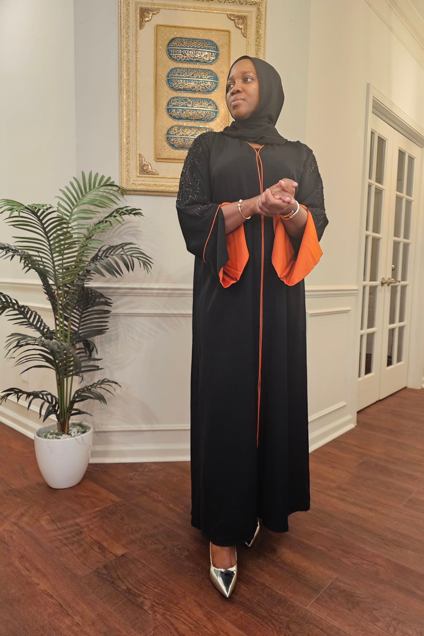 Black and Orange Handmade Abaya