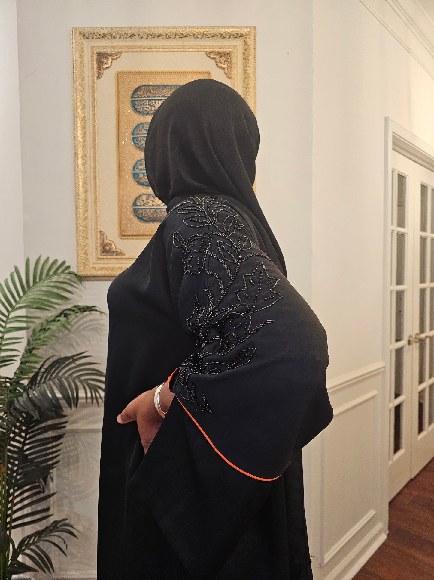 Black and Orange Handmade Abaya