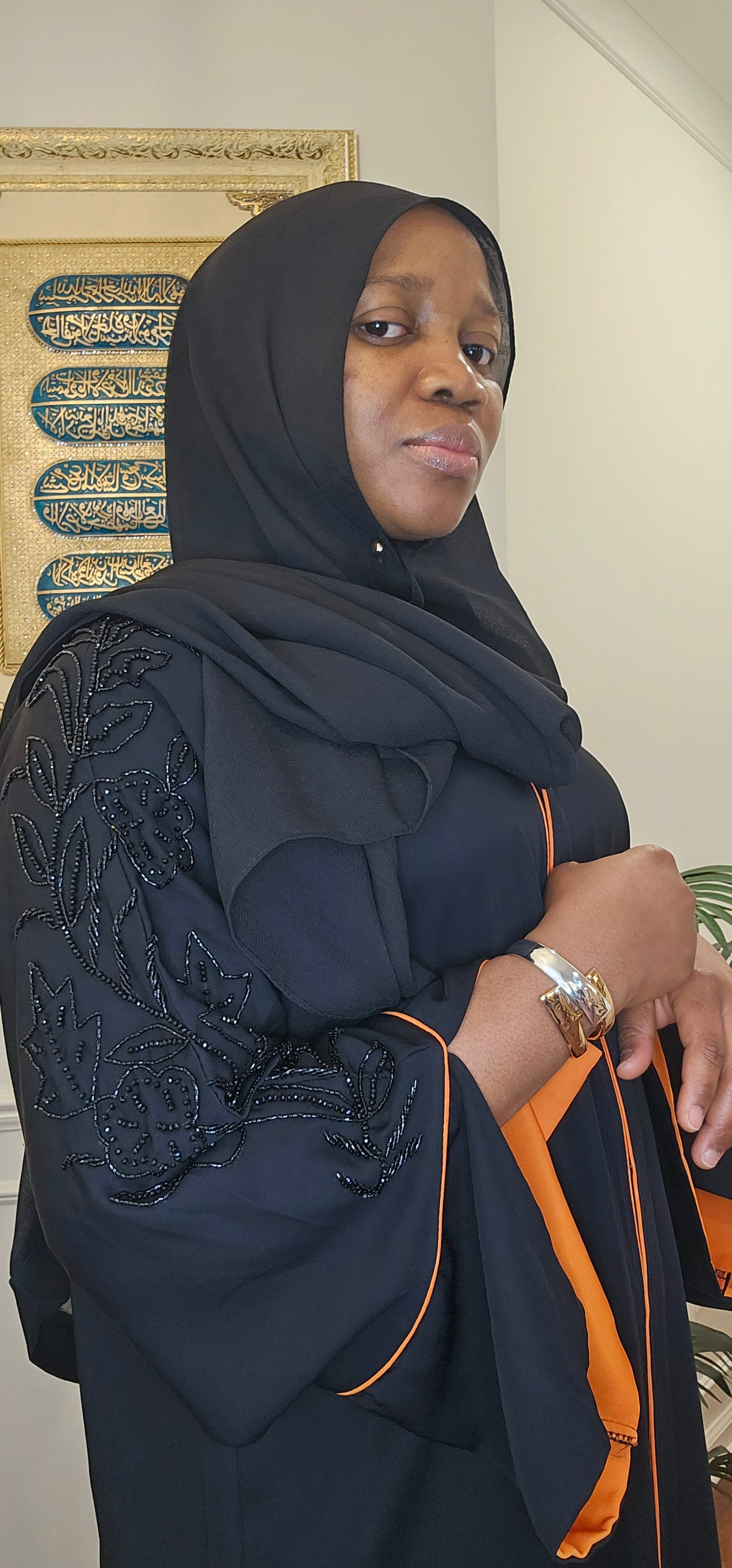 Black and Orange Handmade Abaya