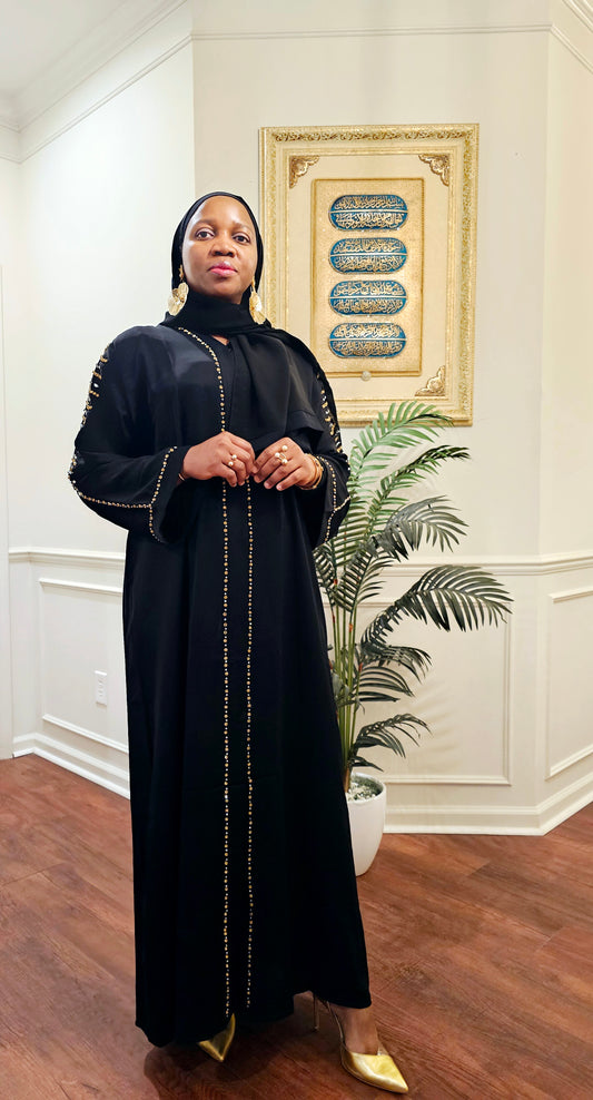 Black and Gold Hand Embellished Abaya