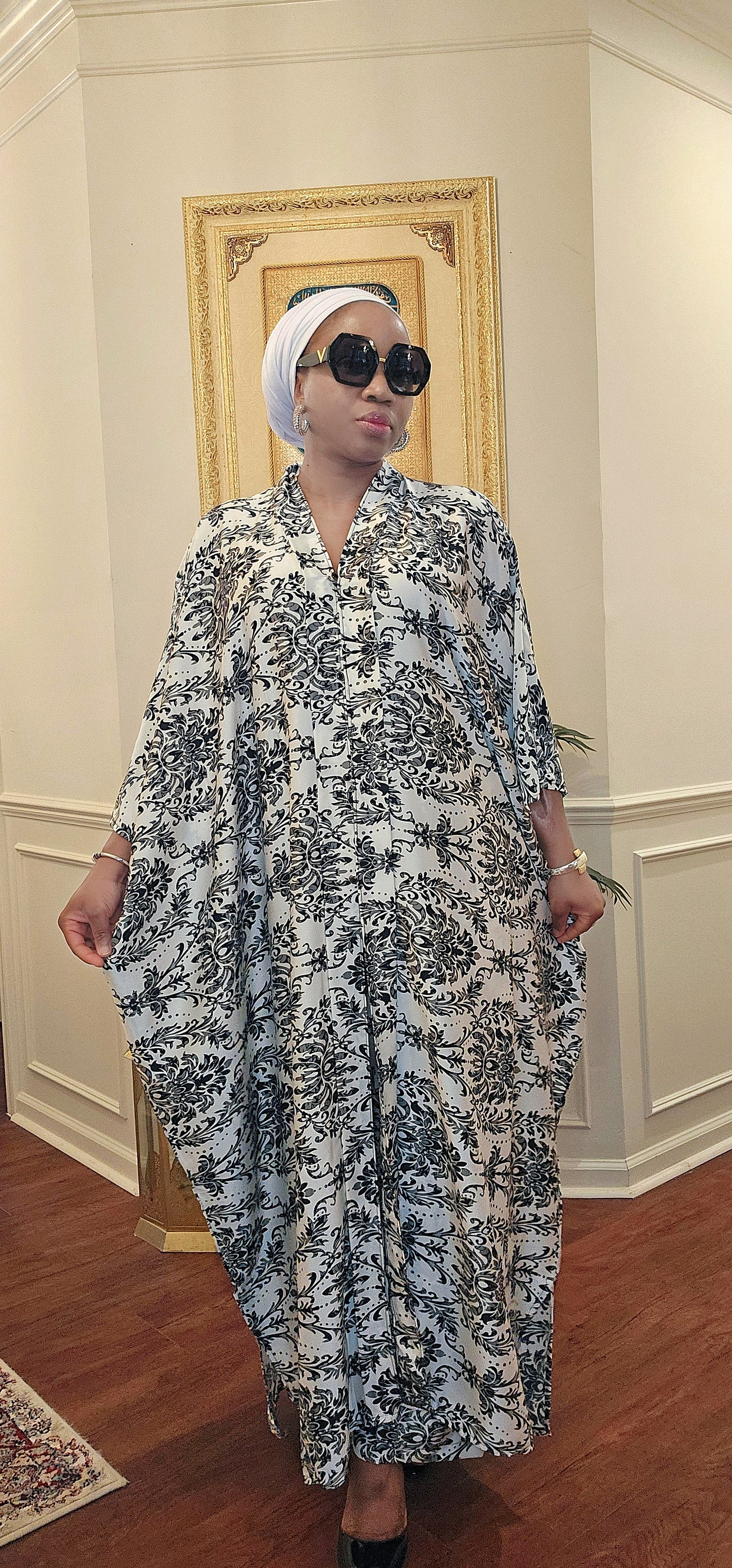 Silk print 2pcs shirt dress and pant set