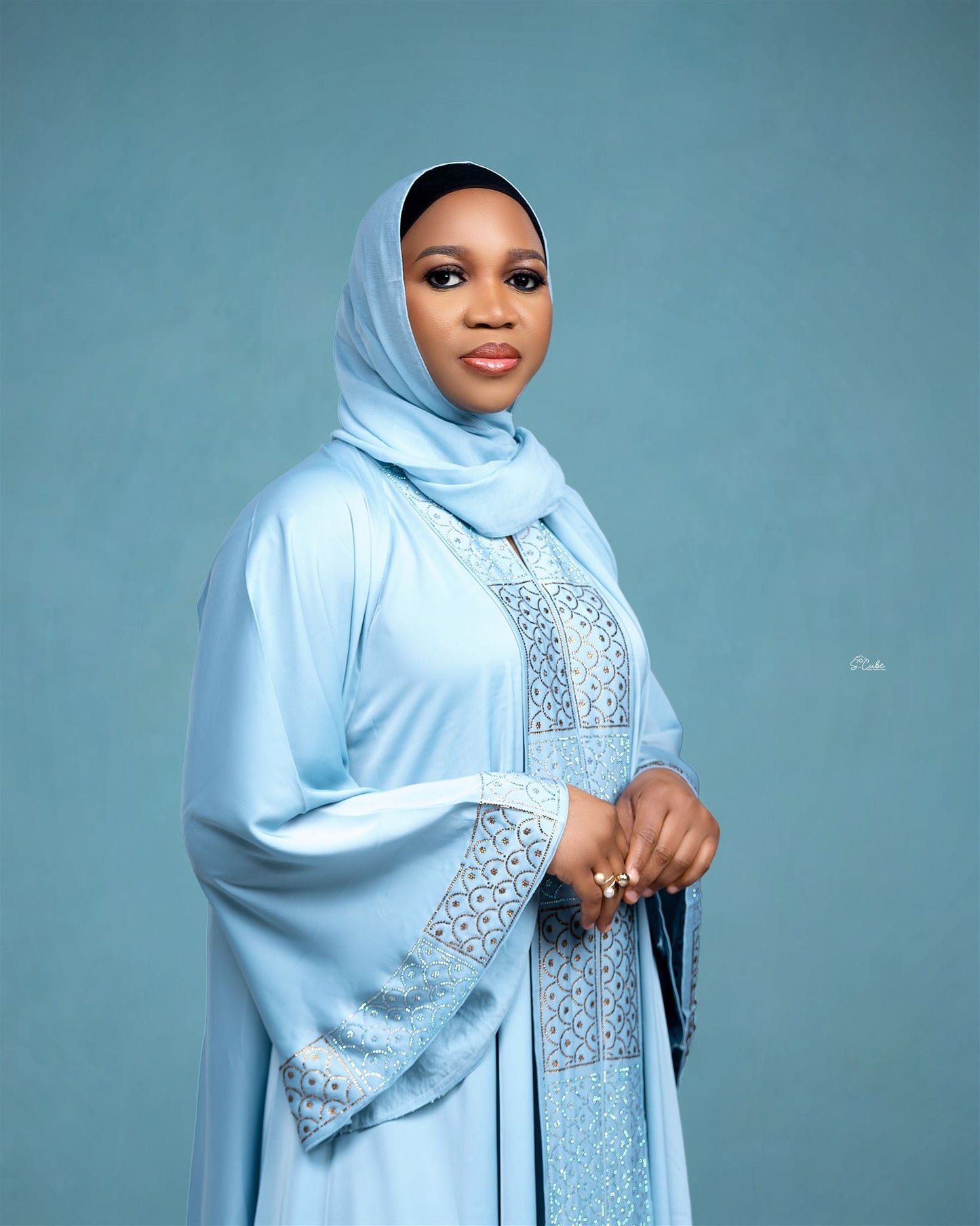 Sky Blue Embroidered Abaya for Mother and Daughter