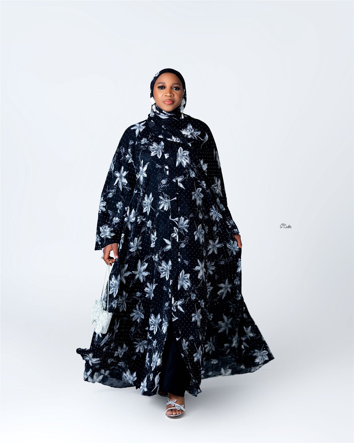 Jasmine Floral Chiffon 4pcs Abaya
