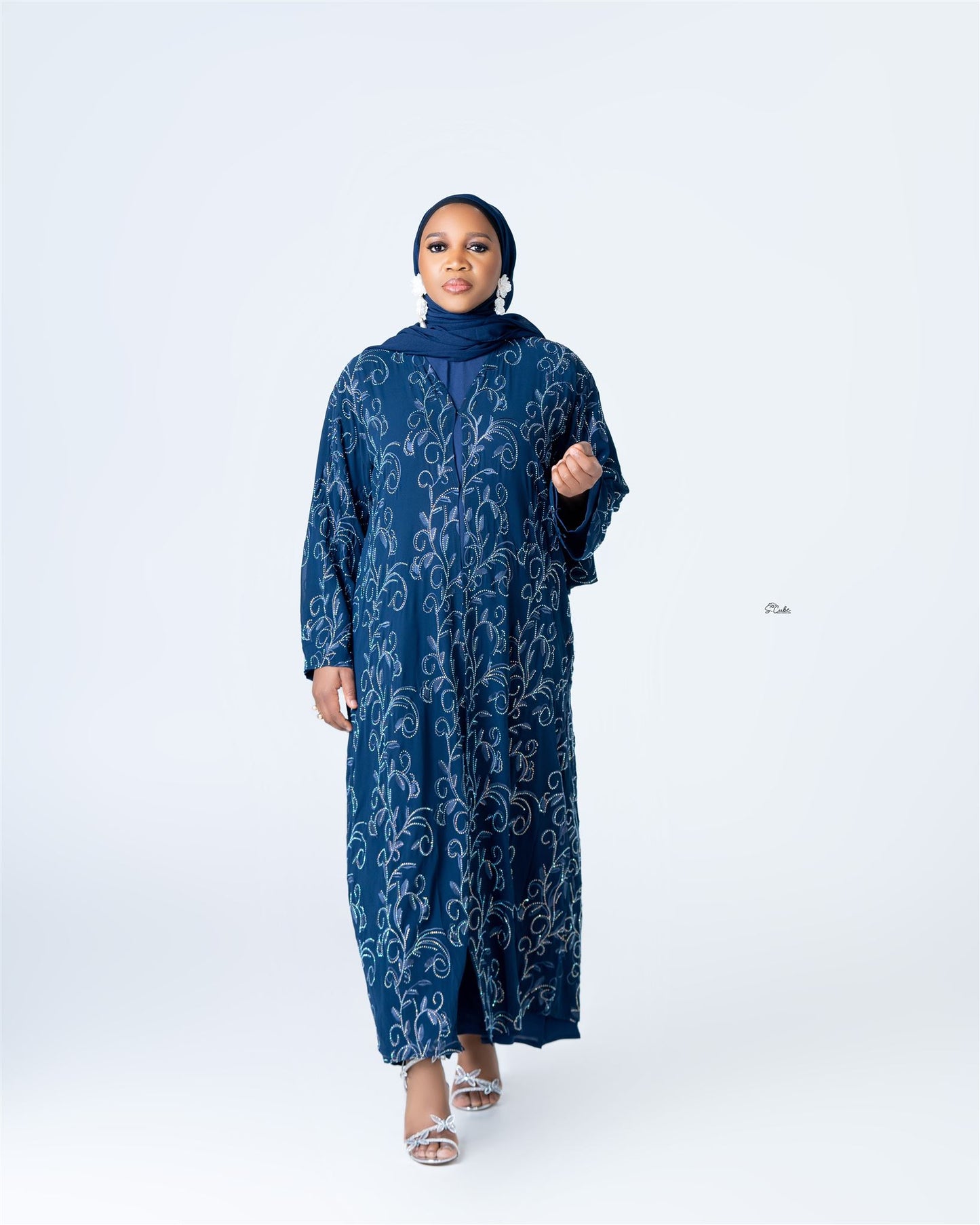 Crystal Embroidered Chiffon 3pcs Abaya