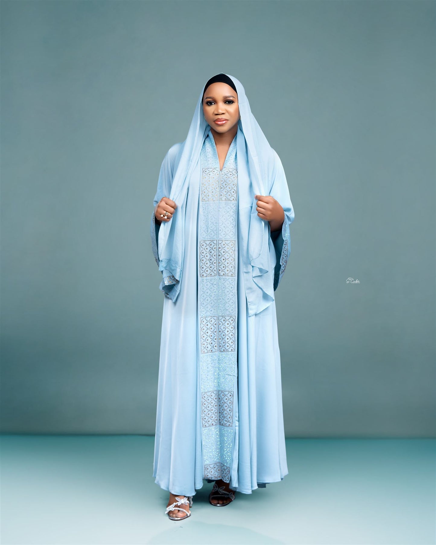Sky Blue Embroidered Abaya for Mother and Daughter