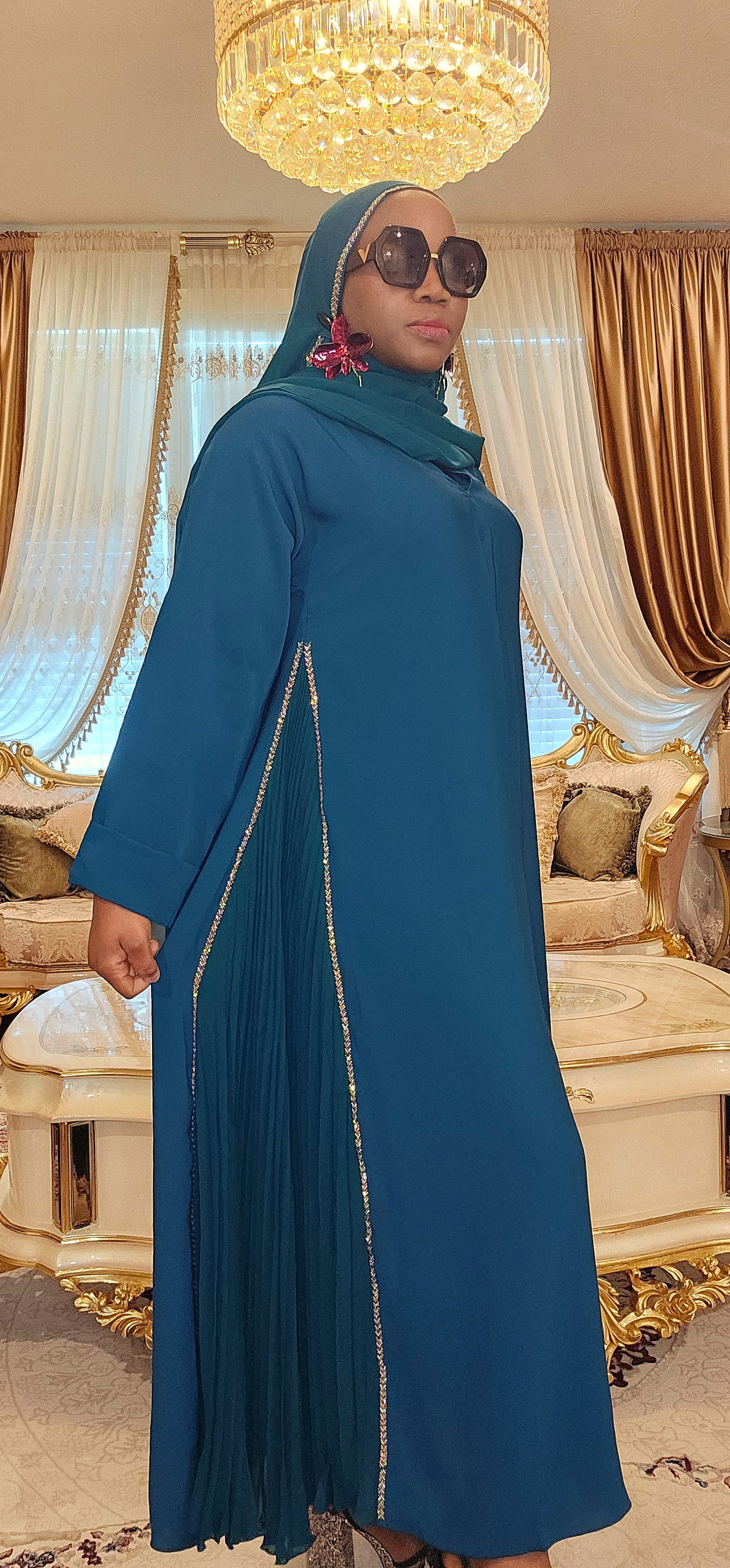 Teal Abaya with side pleats