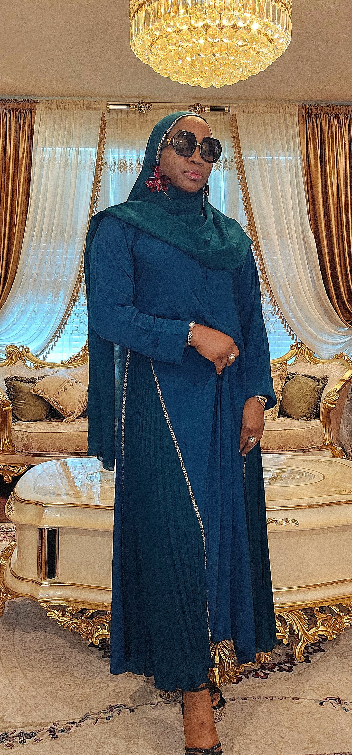 Teal Abaya with side pleats