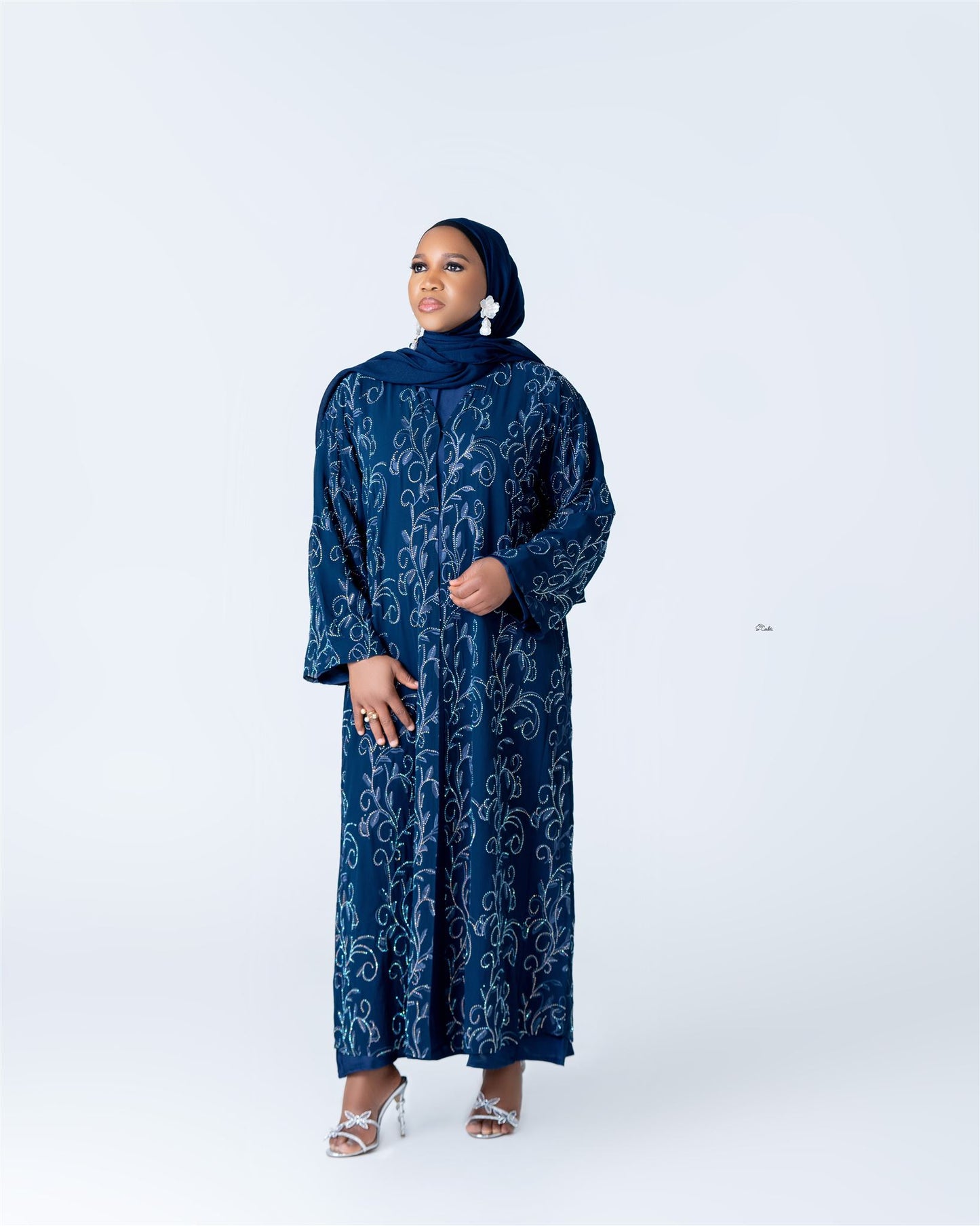 Crystal Embroidered Chiffon 3pcs Abaya