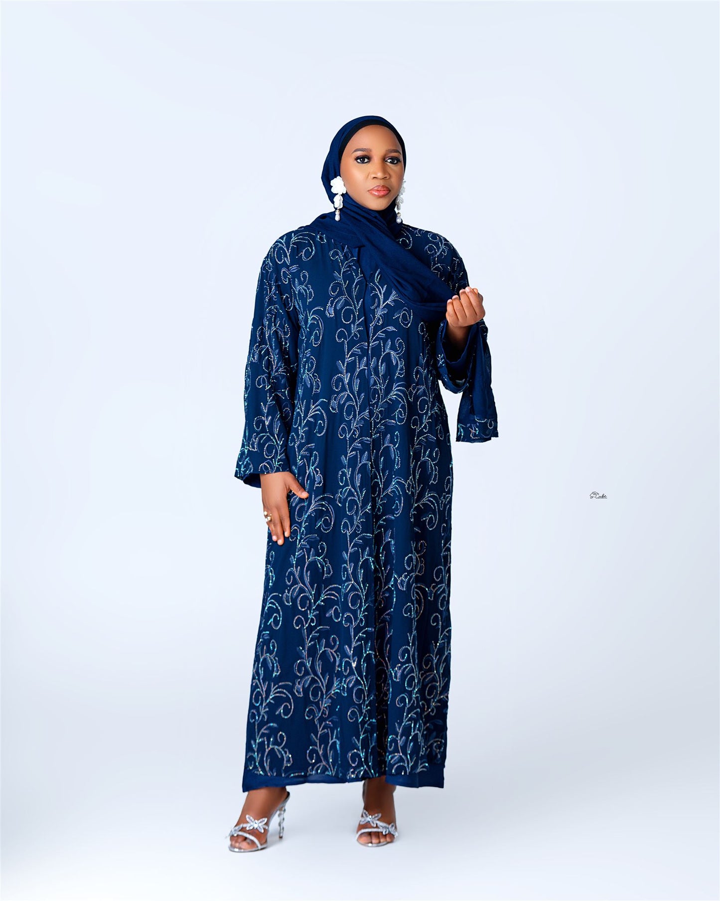Crystal Embroidered Chiffon 3pcs Abaya